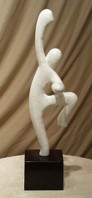 19-0508R - Dancer Sculpture-RIGHT, White Ivory Stone Top with Black Stone Base
