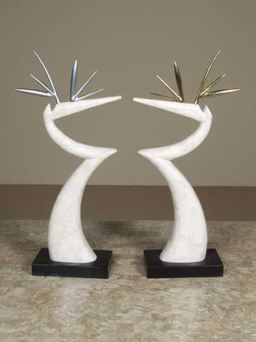 19B-5801 - Single Bird of Paradise, White Ivory Stone/Black Stone/Stainless Steel