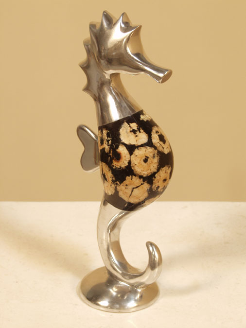 200-9503 - Mini Sea Horse Sculpture, Cob Slices with Stainless Finish  (Sold as a Set of 4 Only. Others in set are: Turtle, Fish & Dolphin) Price is per piece.
