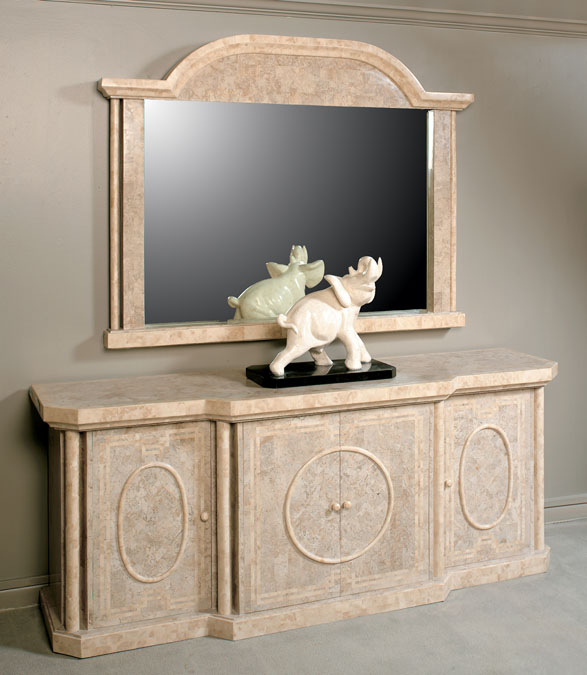 21-2804 - Imperial Mirror Frame, Cantor Stone with Beige Fossil Stone (Mirror Included)