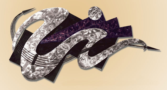 213-3280 - Wave Wall Art Decor Black Stone, Violet Oyster with Stainless Steel (formerly #209-3280)