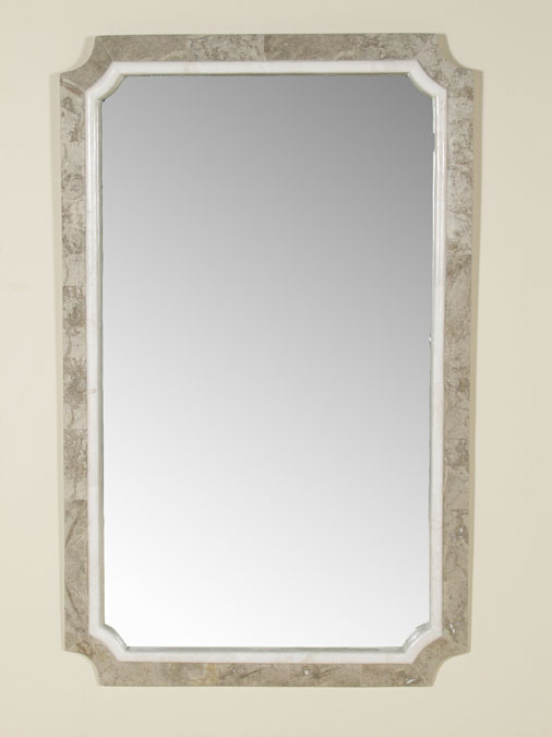 23-0573 - Curved Corner Mirror Frame, Cantor Stone with White Ivory Stone  (mirror included)