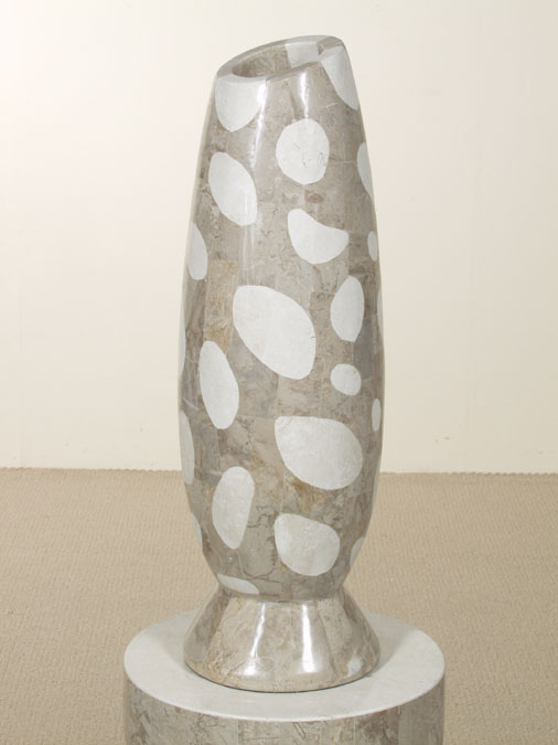 23-9357 - Slice Shaped Vase, Medium, Cantor Stone with White Ivory Stone