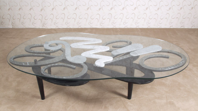 231-2761 - Wild Dreams Cocktail Table, Black Stone/Greystone/Grey Agate/Brushed Stainless