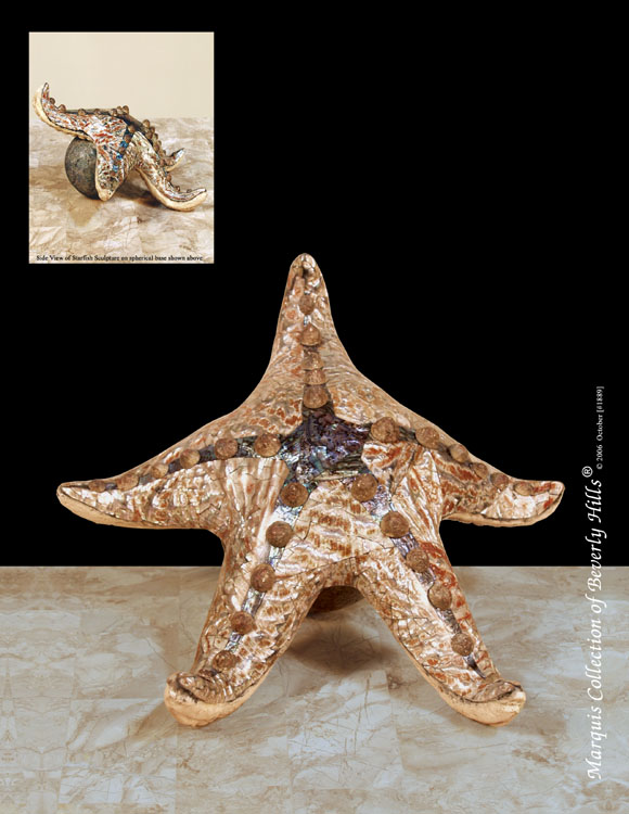 240-9543 - Starfish Sculpture, Belgian Brown Crushed Stone, Brown Lip Shell with Green Lip Shell Finish