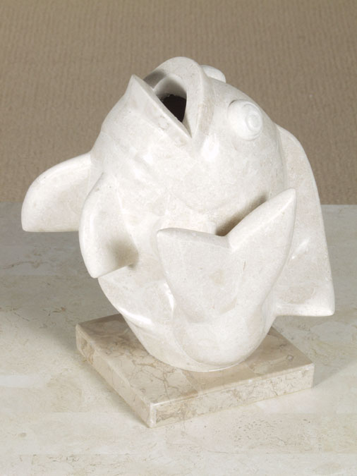 25-9251 - Fish Vase, White Ivory Stone with Cantor Stone Base