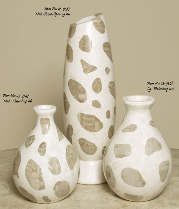 25-9347 - Waterdrop Shaped Vase, Medium, White Ivory Stone with Cantor Stone