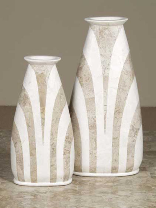 25-9211 - Viva Vase, Short, White Ivory Stone with Cantor Stone