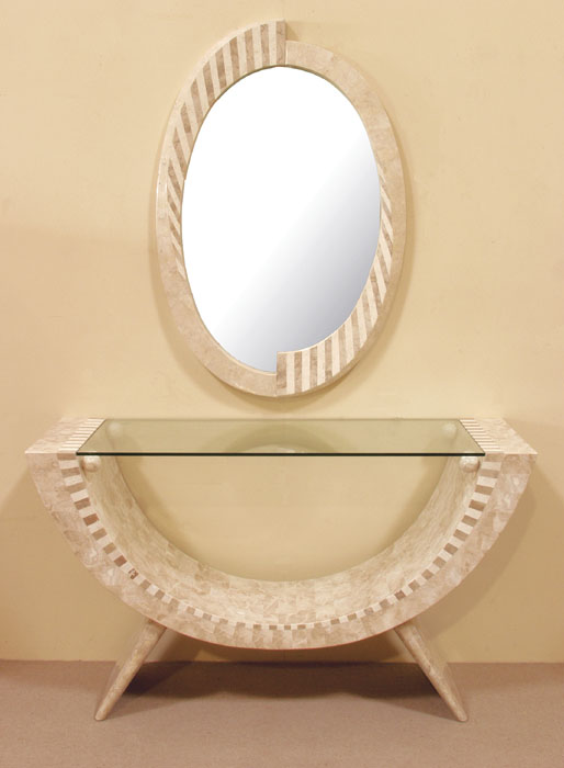 28A-8022 - Park Avenue Mirror Frame, Beige Fossil Stone/White Ivory Stone/Cantor Stone