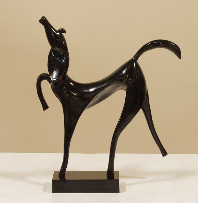 311-9535 - Prancing Horse Sculpture, Cracked Black Pen Shell with Black Pen Shell Finish