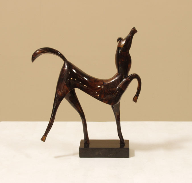 332-9535 - Prancing Horse Sculpture, Cracked Young Pen Shell with Black Stone Finish