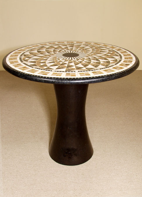 401-7353 - Legacy' Bistro Occasional Table, Round, Black Stone with Mosaic Stone Top