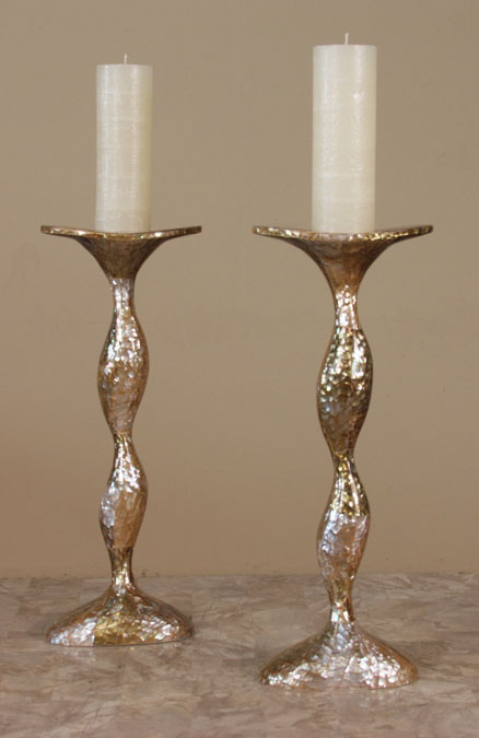 43-0464 - Sway Candleholder, Cracked Brown Lip Shell Finish (Set of 2)