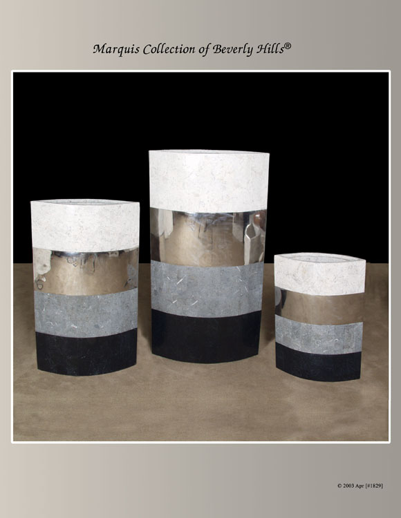 49A-7509 - Avalon Floor Vase, Medium, Black Stone/Greystone/Polished Stainless Finish/Lt. Grey Agate Stone