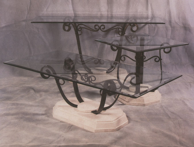 52-1800 - Square Cocktail Table with White Ivory Stone Base & Wrought Iron (No Glass) - SKU #15