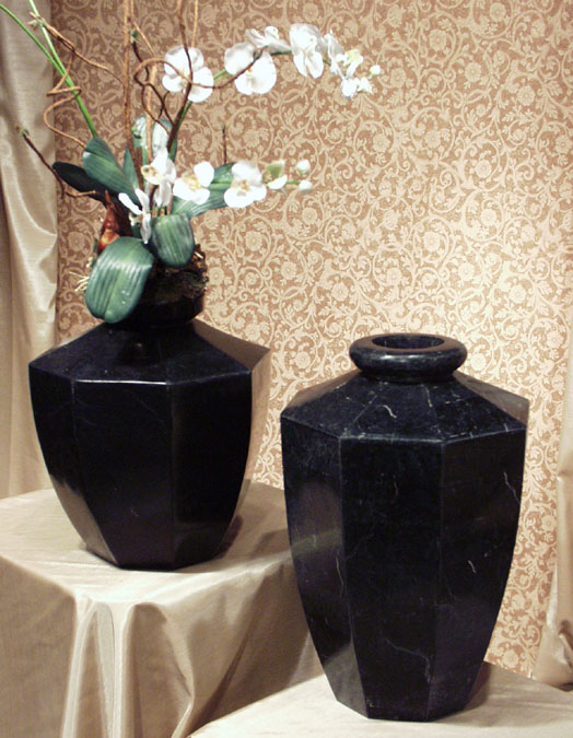57-0302 - Tall Octagon Flower Vase -  Black Stone