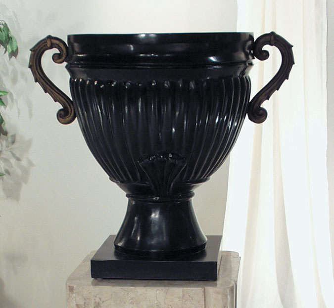 57-0355 - Caesar Planter - Round with Handles, Black Stone