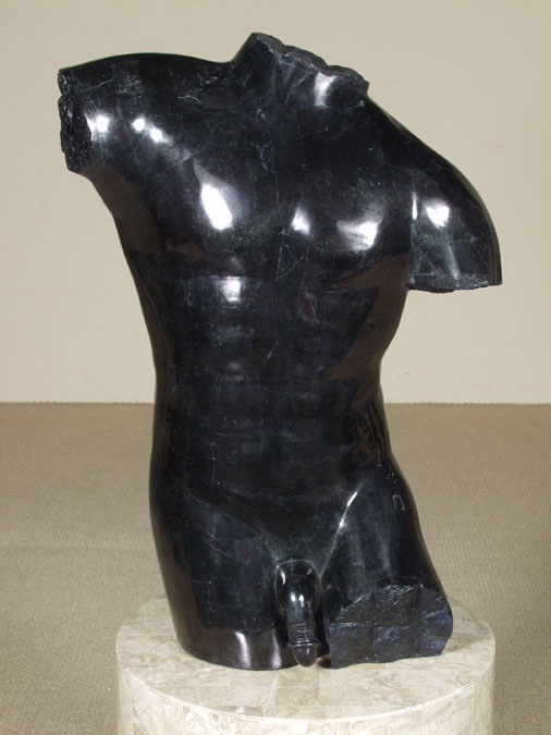 57-0502-RD - Male Body Sculpture - Rough and Smooth Black Stone-RD