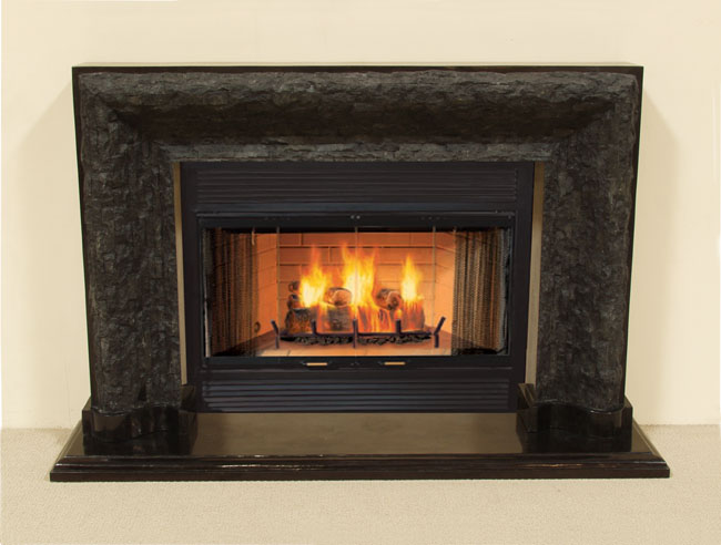 57-7816A - Biltmore Fireplace Surround - Mantel & Hearth, Rough/Smooth, Black Stone
