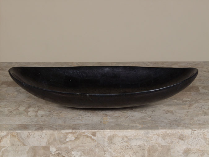 57-9104 - Oval Shaped Bowl, Small, Black Stone