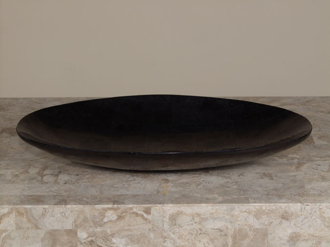 57-9105 - Oval Shaped Bowl, Large, Black Stone