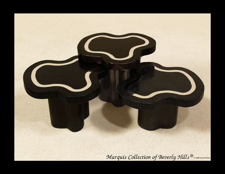 572-5125 - Water Mushroom Tables, Black Stone with Stainless (Set of 3)