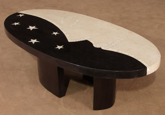 575-7452 - Moon Shadows Cocktail Table, Black Stone/White Ivory Stone/Trocca Shell Finish