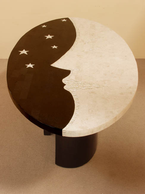575-7455 - Moon Shadows Oval Dining Table, Black Stone/White Ivory Stone/Trocca Shells Finish