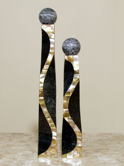 576-0415 - 'Milan' Candleholder, Tall, Black Stone with Brown Lip Shell