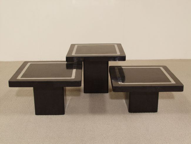 57C-1255 - Mushroom Tables, Square, Black Stone with Stainless Steel (Sold in Set of 3)