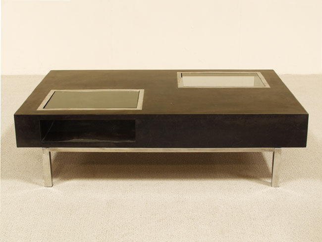 57C-4700 - Somerset Contemporary Cocktail Table with Display Box, Black Stone wiith Stainless Steel