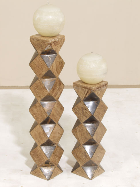 581-6005 - Accordion 2-In-1Convertible Candleholder/Vase, Tall, Woodstone with Snakeskin Stone (Sold in Set of 3)