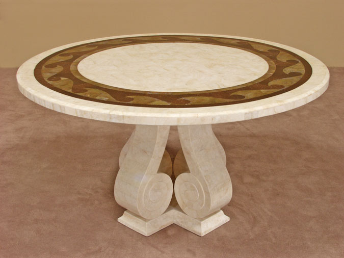 592-7480 - Wave Dining Table, Crystal Woodstone/Cracked Coco Shell/Cracked Brown Lip Shell Finish