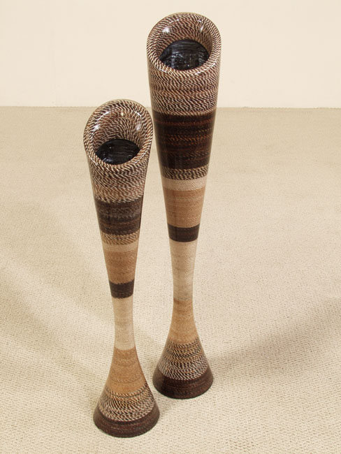 602-9375 - Milani Vase with Slanted Top, Short,  Rope Inlaid Finish