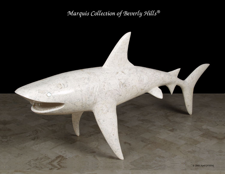 61-9540 - Big Shark (Straight 4 foot) Sculpture, Lt. Grey Agate with Mother-Of-Pearl Teeth