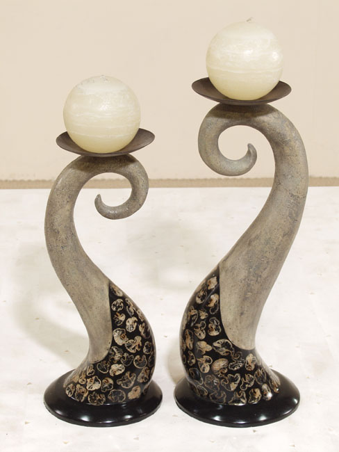 612-0449 - Wave Candleholder, Short, Fern Tassel with Dark Aged Stone Finish