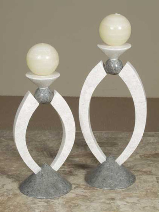 61C-0437 - Cosmopolitan Candleholder, Tall, Grey Agate with Greystone