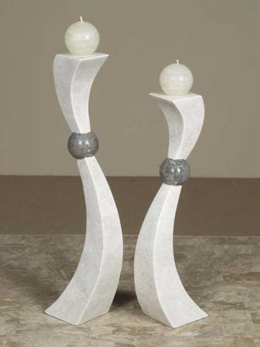 61C-0433 - Swingers Candleholder, Short, Grey Agate with Greystone