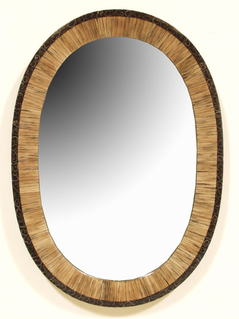 623-0555 - Valencia Oval Mirror Frame, Plantane Strips with Fern Tassel Finish