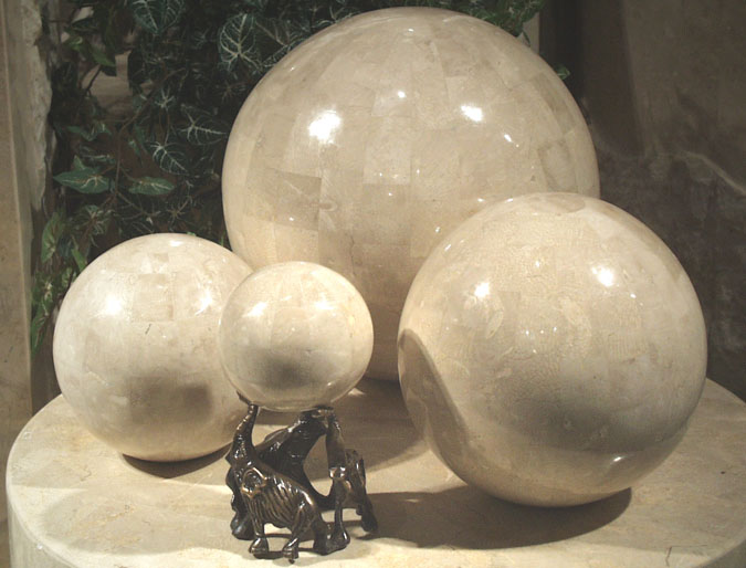 64-0042 - 7.5 Inch.  Sphere Beige Fossil Stone