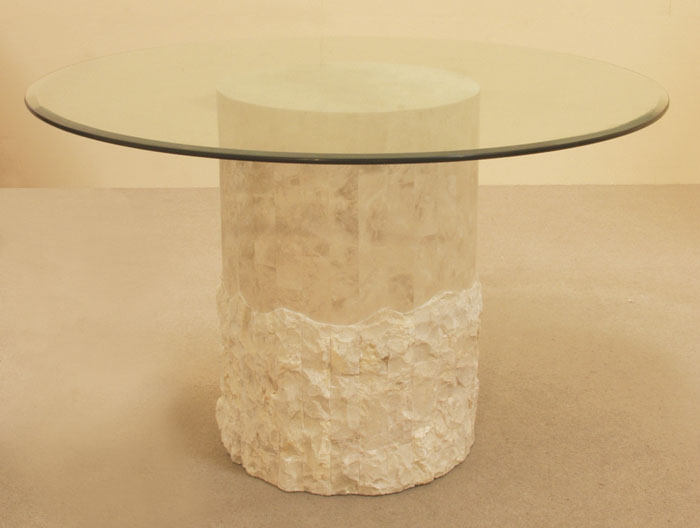 64-0844 - Round Dining Table Base Beige Fossil Stone Rough Smooth