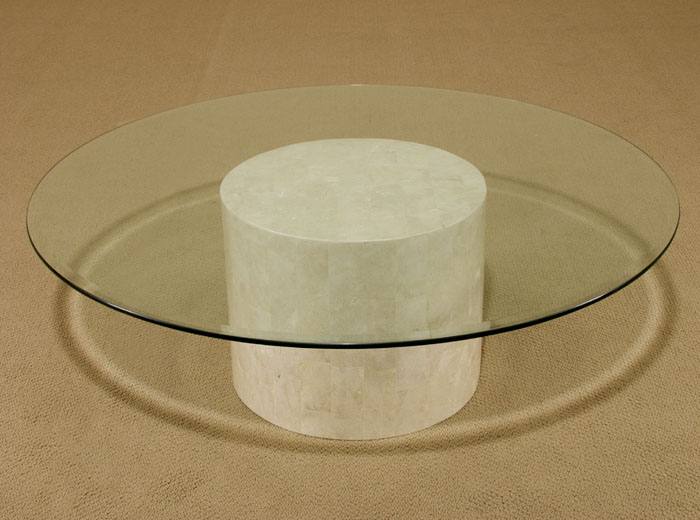 64-0850 - Round Cocktail Table Base  Beige Fossil Smooth