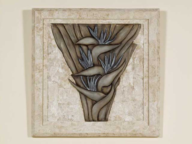 64-5800 - Bird of Paradise Wall Art, Rough Beige Fossil Stone with Resin