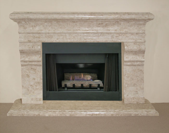 64-7810A - Chateau Fireplace Surround - Mantel & Hearth, Smooth, Beige Fossil Stone