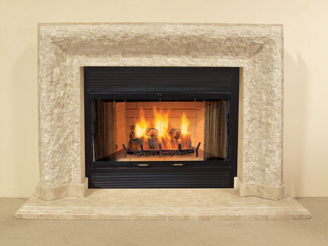 64-7816A - Biltmore Fireplace Surround - Mantel & Hearth, Rough/Smooth, Beige Fossil Stone
