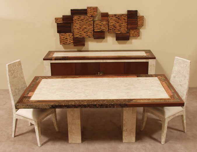 641-5705 - Collage Buffet, Beige Fossil Stone with Natural Materials Finish