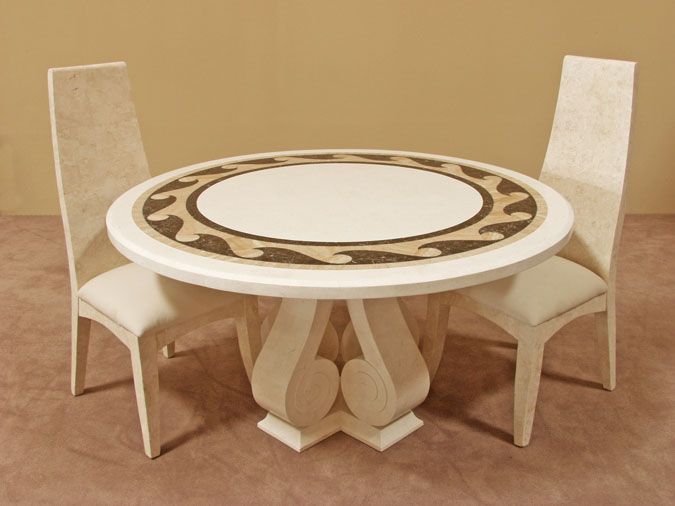 675-7480 - Wave Dining Table, White Agate Stone/Snakeskin Stone/Crystal  Woodstone