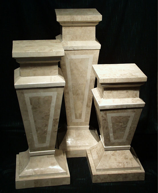 7-14-4-03-29 - 29 Inch High Classic Tapered Pedestal, Beige Fossil Stone with White Ivory Stone