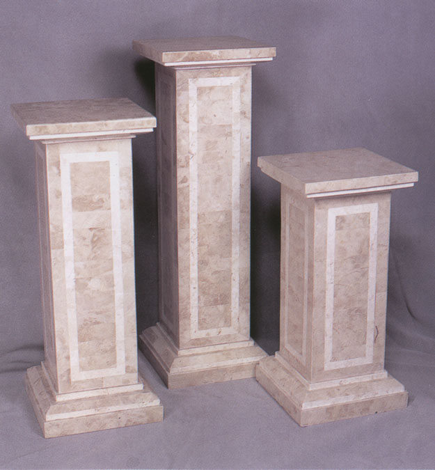 7-14-4-06-29 - 29 Inch High Traditional Pedestal, Beige Fossil Stone with White Ivory Stone