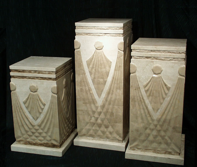 7-14-VIC-29 - 29 In. Victorian Pedestal Beige Fossil Stone with White Ivory Stone